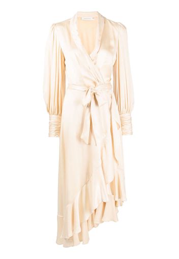 ZIMMERMANN ruffled silk wrap midi dress - Neutrals