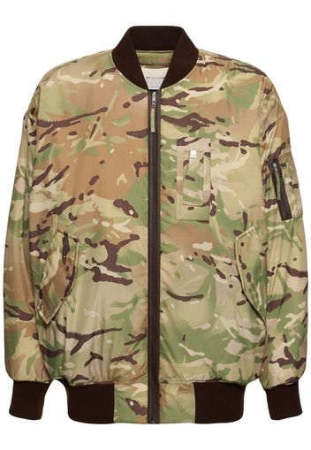 Camo Print Nylon Bomber Jacket