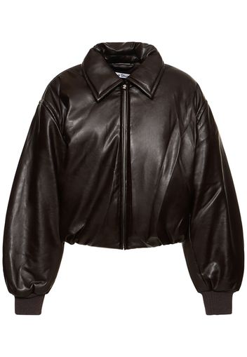 Faux Leather Puffer Bomber Jacket