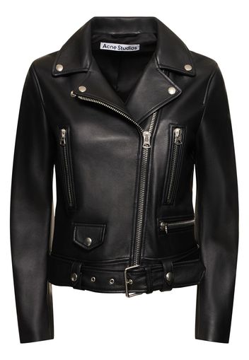 Belted Leather Biker Jacket