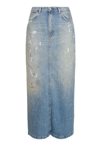 Cotton Blend Denim Midi Skirt