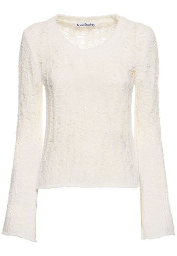 Cotton Blend Openwork Crop Sweater