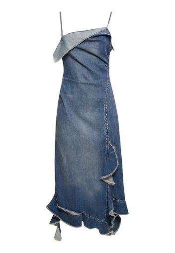 Ruffled Denim Self-tie Midi Dress