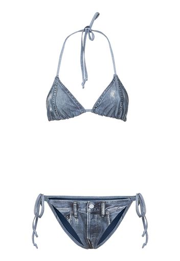 Printed Triangle Denim Effect Bikini Set