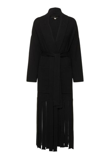 Maxi Fringe Knit Wool Long Coat