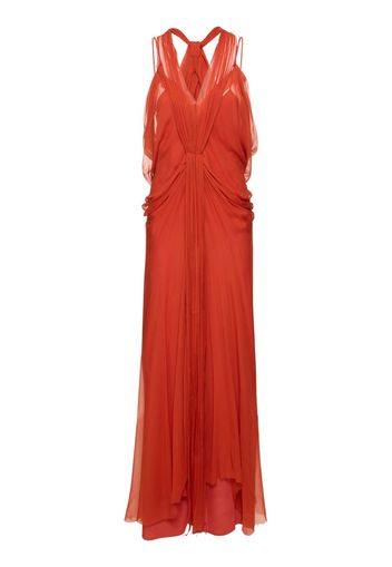 Draped Silk Chiffon Long Dress