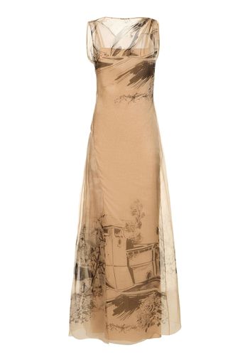 Printed Silk Organza Long Dress