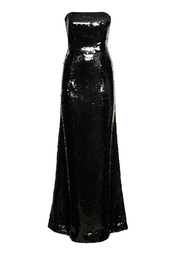 Sequined Satin Strapless Long Dress