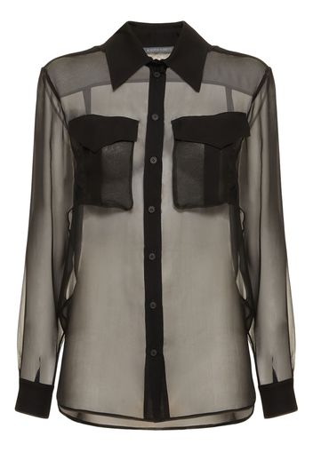 Sheer Silk Chiffon Shirt W/high Pockets