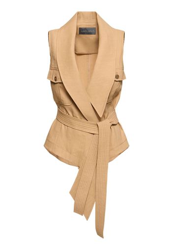 Linen Blend Belted V-neck Vest