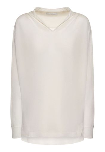 Viscose Crepe V-neck Long Sleeve Top