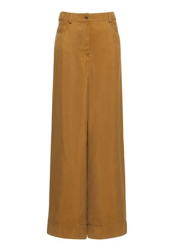 High Rise Washed Twill Wide Pants