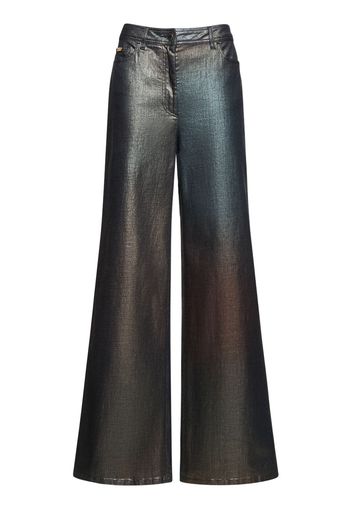 Metallic Denim High Rise Wide Jeans