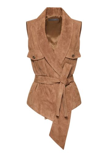 Suede Leather Belted V-neck Vest