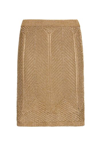 Lamé Open Knit Mini Skirt