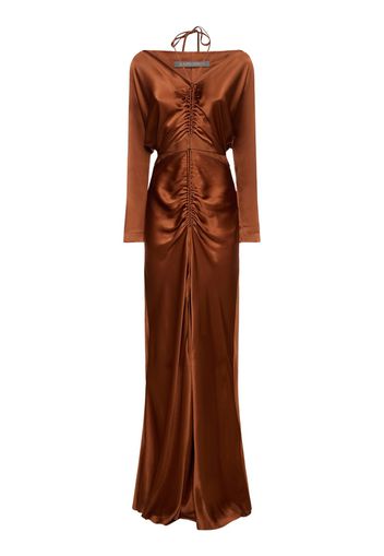 Cut Out Draped Satin L/s Long Dress