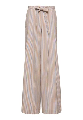 Striped Poplin Belted Wide Pants