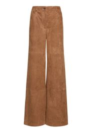 Suede Leather High Rise Wide Pants