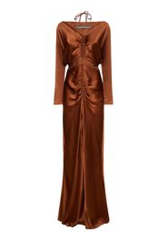 Cut Out Draped Satin L/s Long Dress