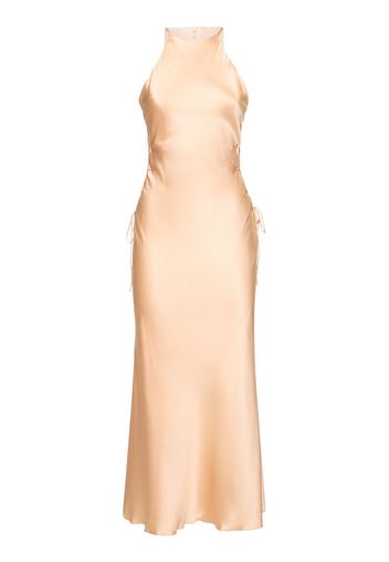 Silk Satin Midi Dress W/ Side Lace-up