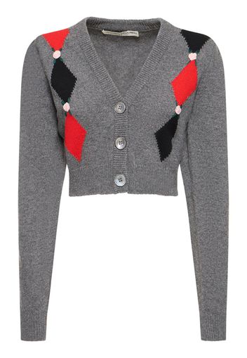 Diamond Jacquard Wool Knit Crop Cardigan