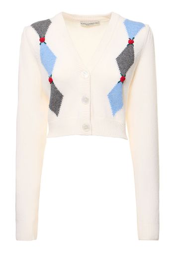 Diamond Jacquard Wool Knit Crop Cardigan