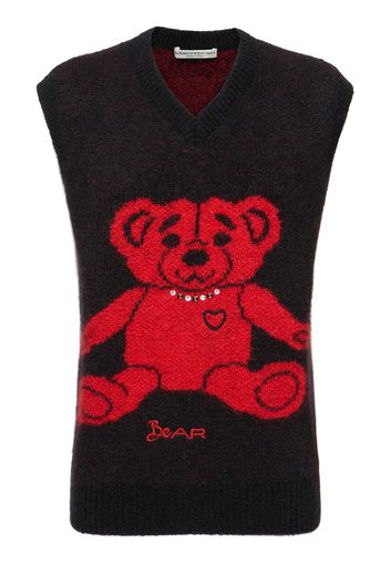 Wool Knit Vest W/ Bear And Crystals