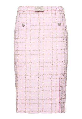 Sequined Checked Tweed Low Waist Skirt