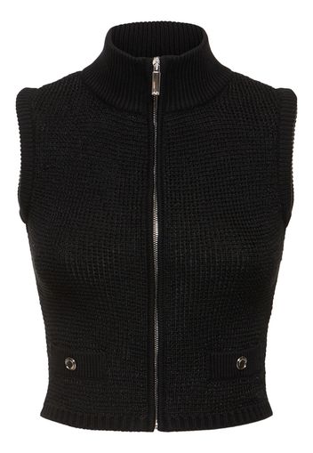 High Neck Sequined Knit Vest W/zip