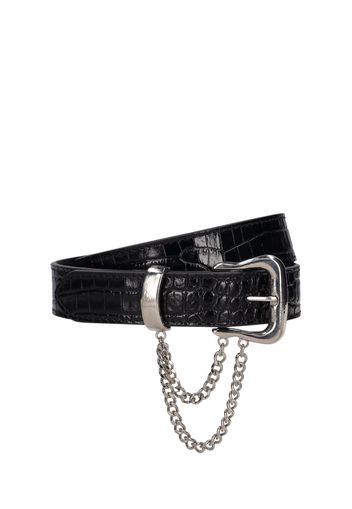 Embossed Leather Belt W/ Chain