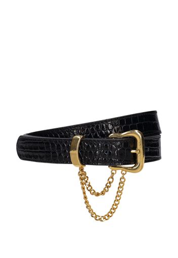 Embossed Leather Belt W/ Chain