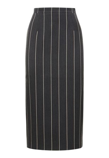 Pinstriped Light Wool Midi Skirt