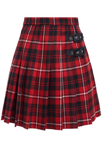 Pleated Wool Tartan Mini Skirt W/buckles