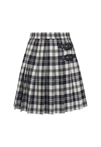 Pleated Wool Tartan Mini Skirt W/buckles