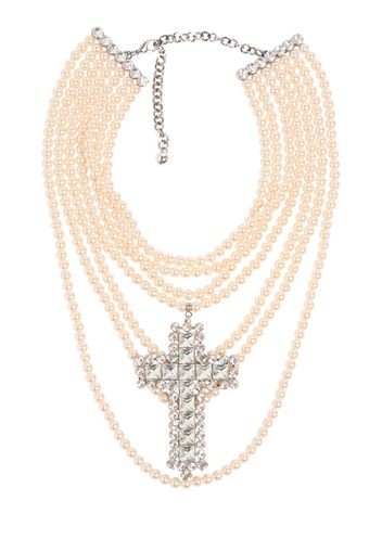 Multi-strand Faux Pearl Cross Necklace