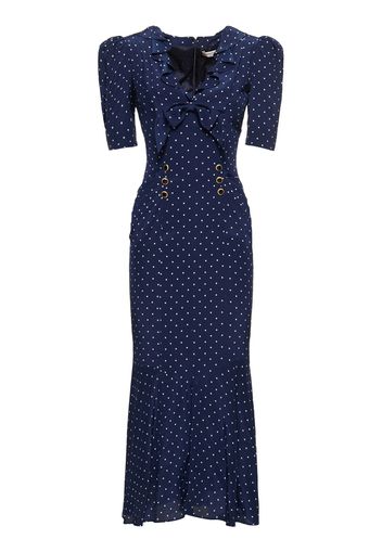 Polka Dot Print Silk Midi Dress W/ruffle