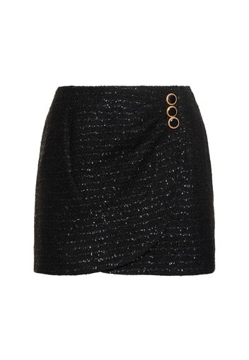 Sequined Tweed Draped Mini Skirt