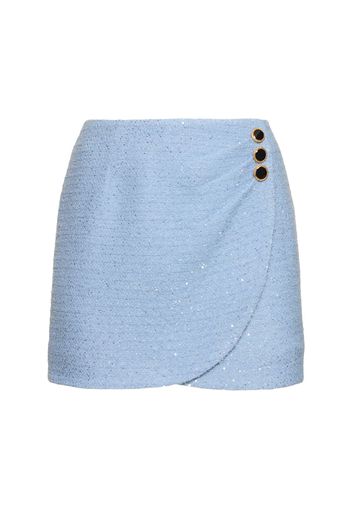 Sequined Tweed Draped Mini Skirt