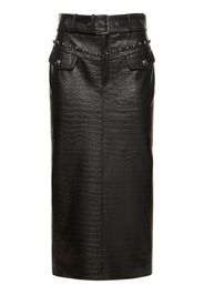 Croco Print Leather Midi Skirt W/ Studs