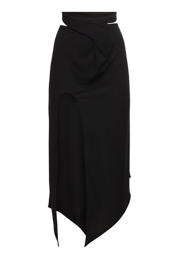 Fluid Jersey Crossed Waist Midi Skirt