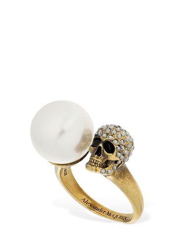 Crystal Pearl Skull Ring