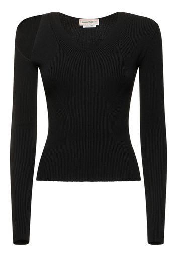 Stretch Wool V-neck Sweater