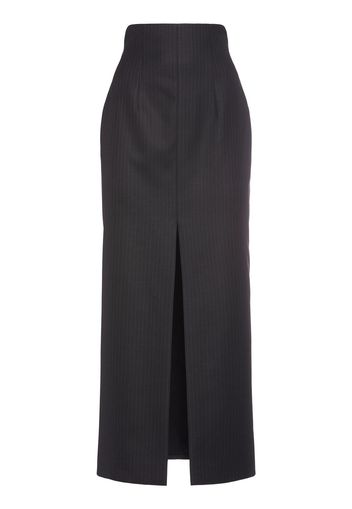 Pinstripe Wool Midi Skirt