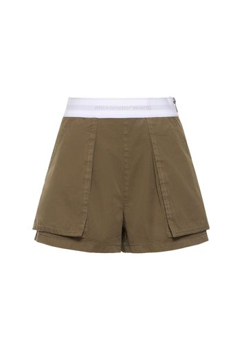 High Waist Cotton Cargo Shorts