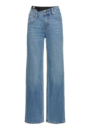 Asymmetrical Waistband Cotton Jeans