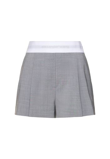 High Waisted Pleated Wool Shorts