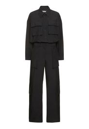 Button Up Cotton Blend Cargo Jumpsuit