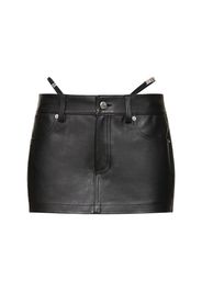 Leather Mini Skort W/ Buckle Belt