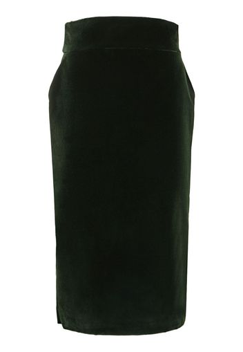 High Rise Cotton Velvet Midi Skirt