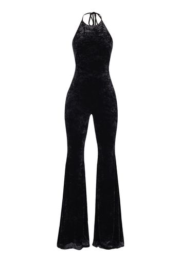 Velvet Halter Neck Flared Jumpsuit